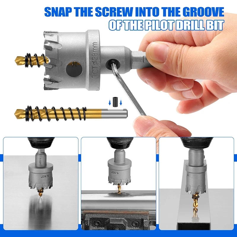 Carbide Hole Saw Kit for Hard Metal 16Pcs TCT 16-57mm Hole Cutter Set for High Precision Cutting of Stainless Steel Iron Copper