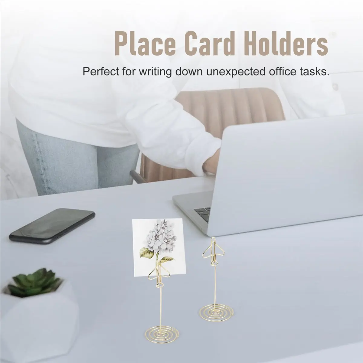 HITL 10Pcs Memo Clip Holder, Table Number Name Card Holder Desktop Metal Business Card Photo Gold Plane Frame with Base