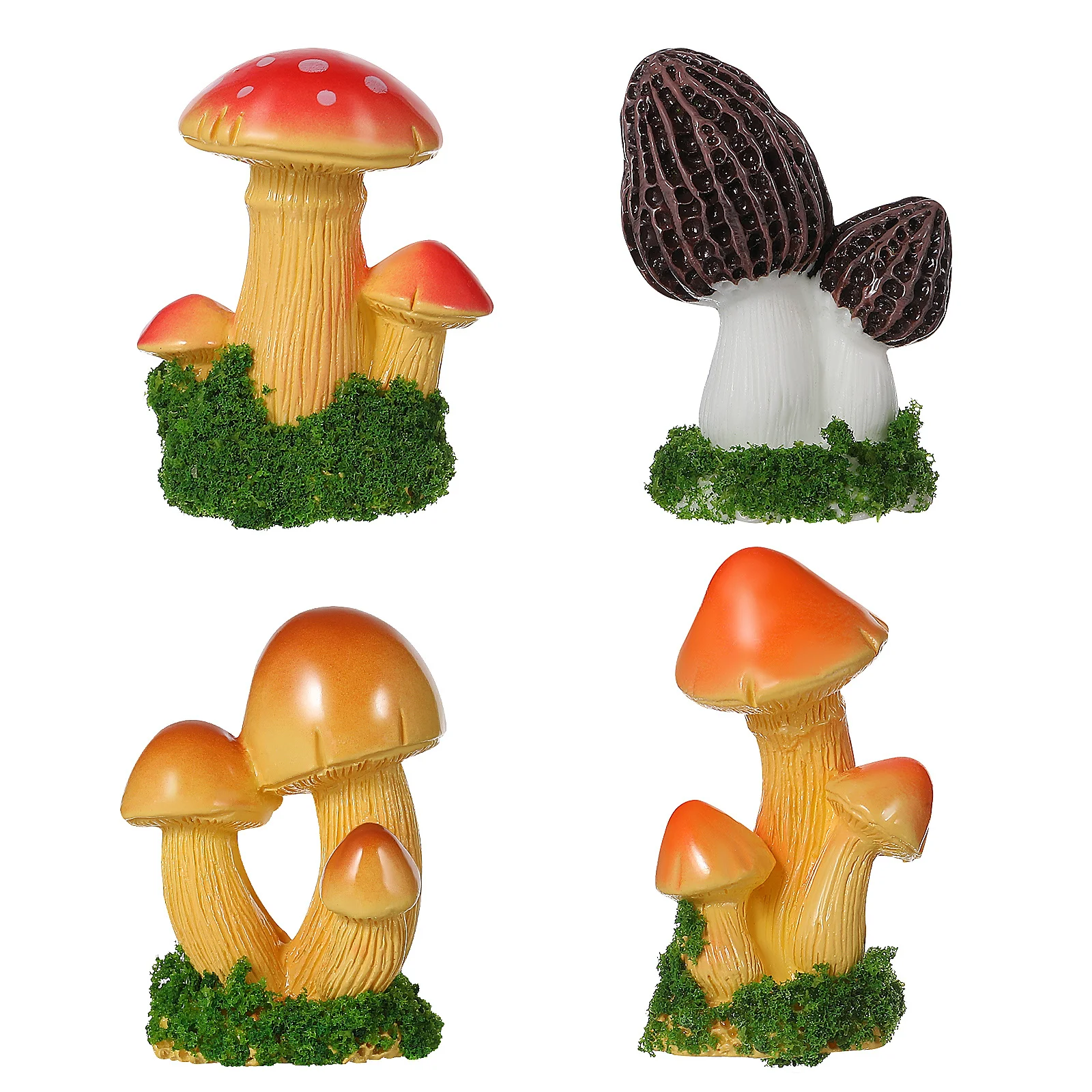 4 szt. żywicznych figurków grzybów, miniaturowe grzyby do dekoracji ogrodu, terrarium, mikrokrajobrazu, sztuczne grzyby