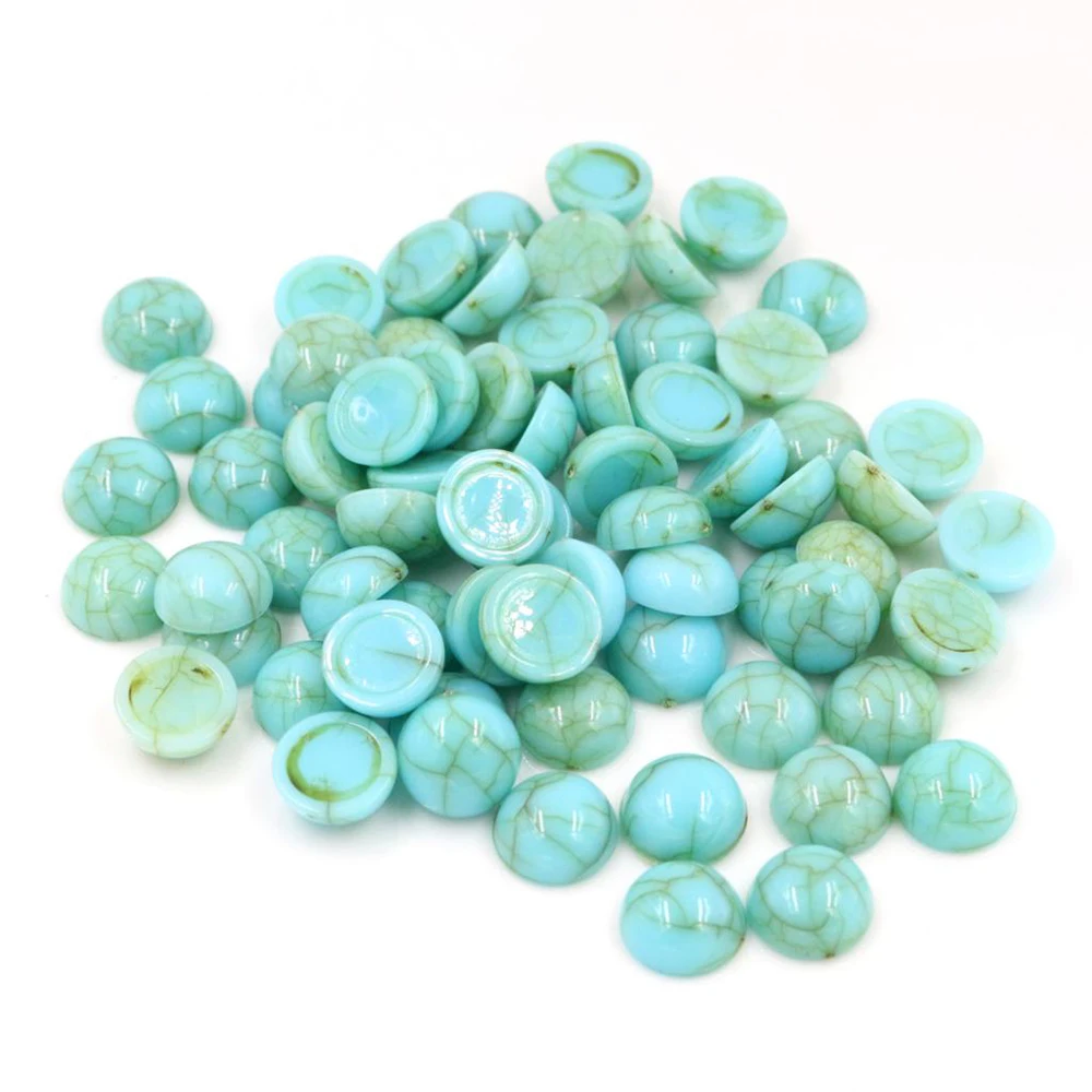 40pcs/lot 8mm 10mm 12mm turquoise blue Colors Natural Cracked Style Flat back Resin Cabochons For Bracelet Earrings accessories