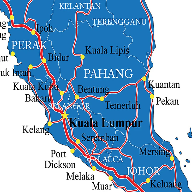 120 * 60 cm Mapa administracyjna Malezji w języku angielskim Plakat ścienny i drukowany obraz na płótnie bez ramki Pokój dzienny Wystrój domu