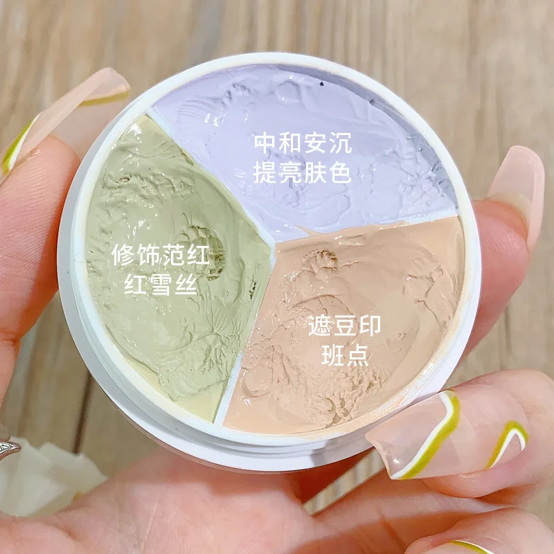 Bao Da Sư Ba Màu Kem Che Khuyết Điểm Với Bàn Chải Mặt Cơ Bản Contour Palette Bao Che Lỗ Hổng Các Đốm Mụn Thâm Chống Nước Trang Điểm