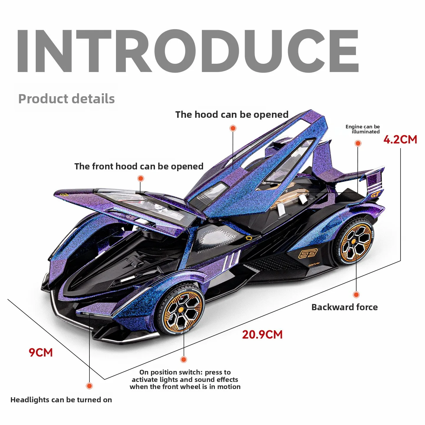 1:24 V12 supercoche modelo de aleación coche de juguete Diecasts Metal fundición sonido y coche ligero juguetes para niños vehículo