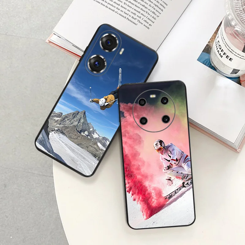 Black Soft Phone Case for Honor Magic5 Pro X7b X8b X9b X6 X7 X8 X9 A 90 70 Winter Ski Jump Freestyle Pixel 6 7 8 6a 7a 8a Cover