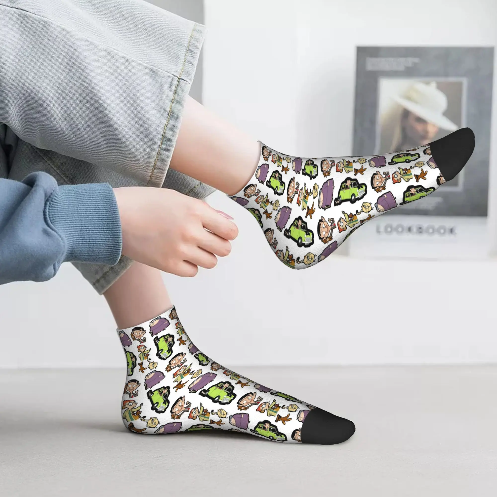 

All Seasons Mr. Bean Cartoon Socks Harajuku Super Soft Crew Socks Funny Stockings for Men Women Christmas Gifts