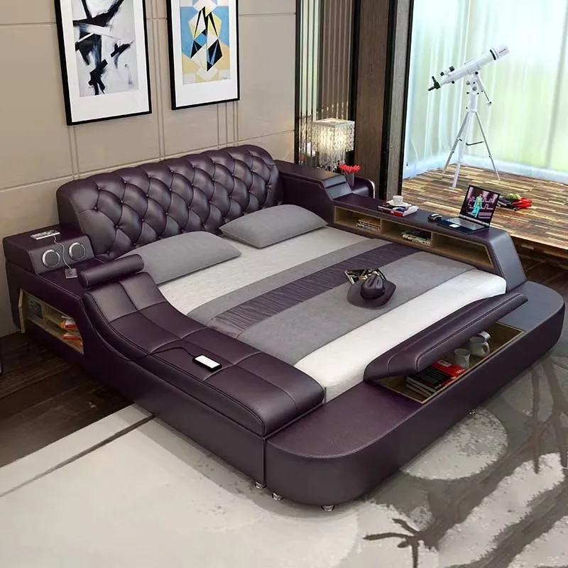 

Modular Royal Nordic Bed Frames Queen Shelves Storage Multifonction Wood Luxury Bed Modern Design Sleeping Lit Home Furniture