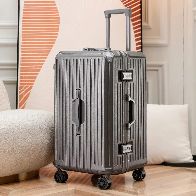 Suitcase Wide Handle Travel Suitcase Men 20 24 26 Carry-On Luggage with Large Capacity Women PC Aluminum Frame Trolley Case