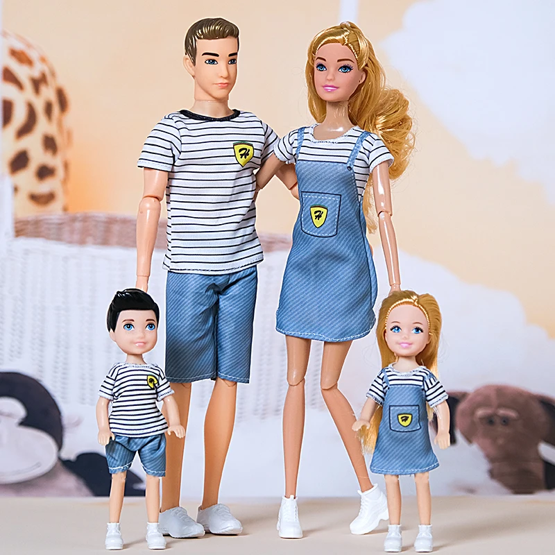 1/6 Doll Toy Family Doll Set Of 4 People Mom Dad Kids 30cm Doll Full Set With Clothes For Education Birthday Gift Children Toys