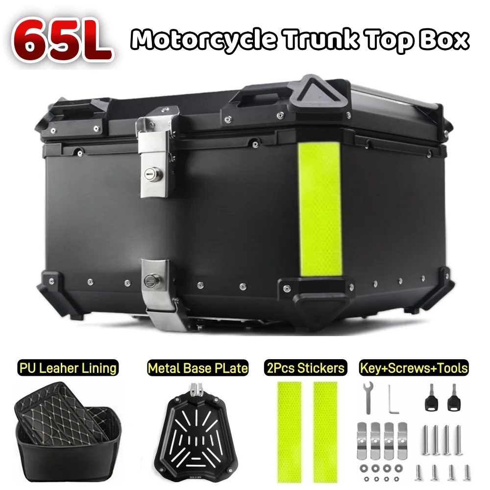 45L 55L 65L Aluminium Motorfiets Topkoffer Waterdichte Helmbak Snelkoppeling Motor Achterkoffer Achterbagage Opbergvak Rugsteun