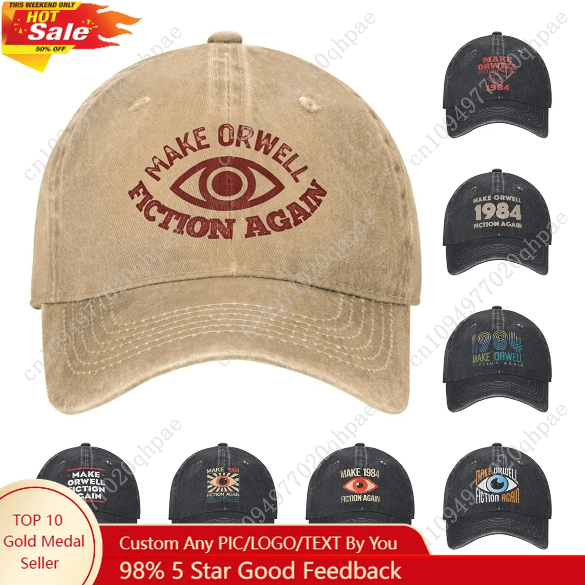 

Vintage 1984 Make Orwell Fiction Again Baseball Cap Men Women Distressed Denim Sun Cap Dystopian World Outdoor Adjustable Hats