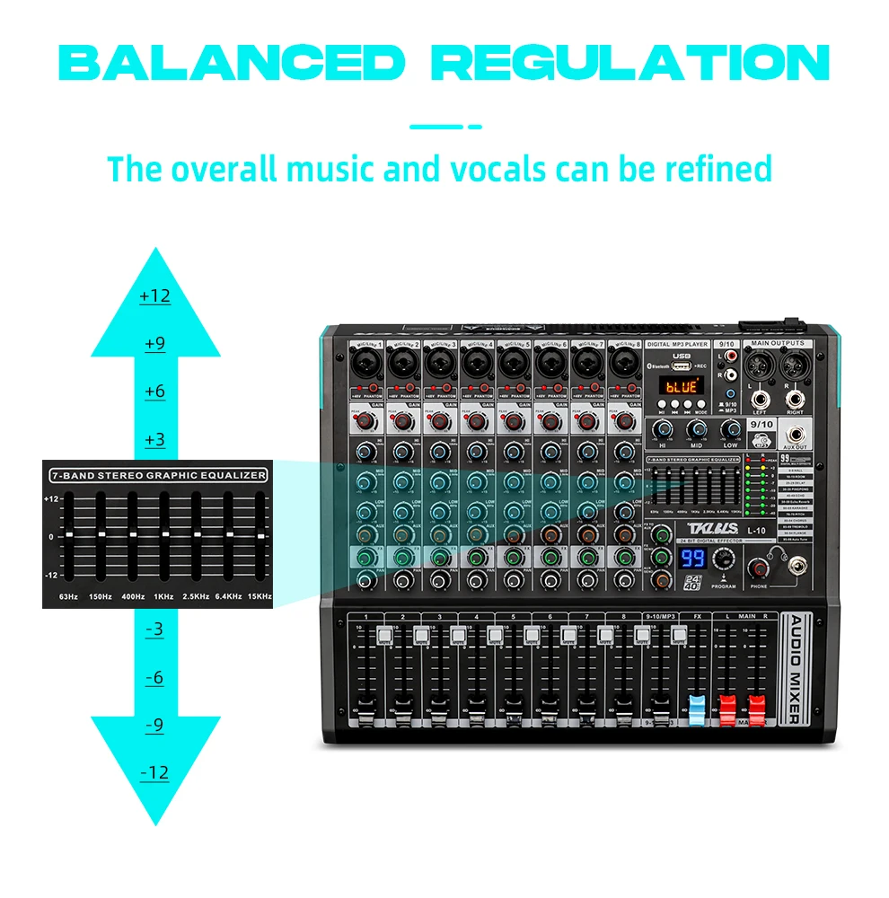 TKL L10 Mixer Audio professionale 10 canali 99 effetti DSP DJ Mixing Console Bluetooth USB 48V Mixer Audio Stage Concert
