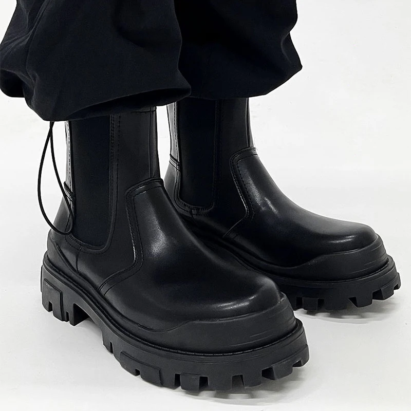 England style mens fashion high chelsea boots black designer platform shoes cowboy natural leather boot spring autumn long botas