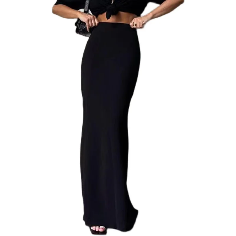 Ele Bla Gonna sottile a vita alta Pendolarismo Sle Zipper Design Lungo H-ape Silhouette Colore Donna Faion Summer