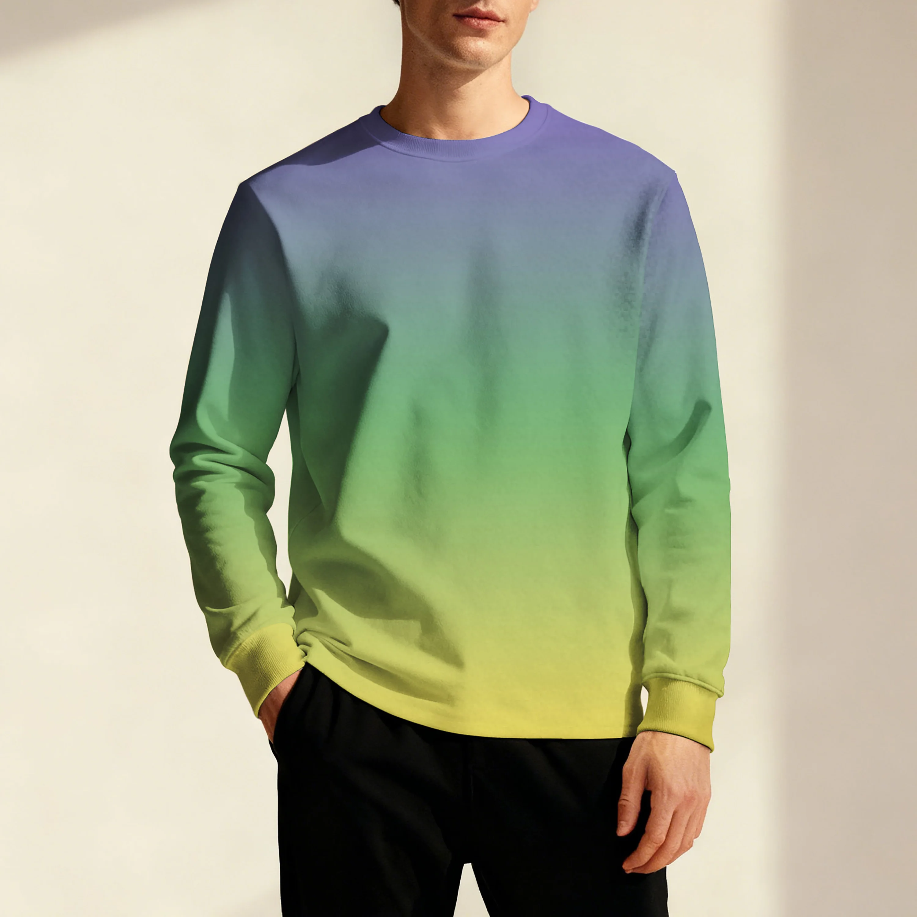 New Men's Crew Neck Hoodie, Featuring Gradient Color Design, Sleek, Elegant, Stylish and Street-Ready, Available in Multiple Col