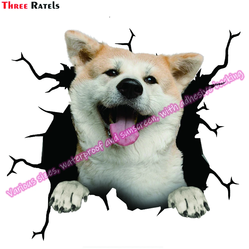 Three Ratels DA  Car Sticker Funny Dog  Creative Akita Inu Dog Pet Car Sticker Ripped PVC Sticker Car Window Bumper  Decoration