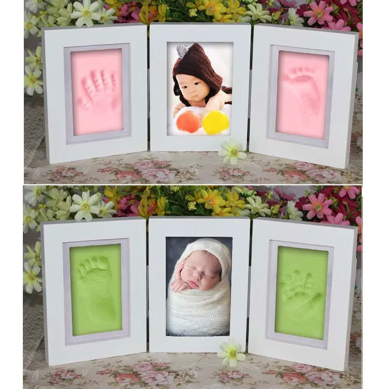 Baby Photo Frame  Diy Footprint Handprint   Imprint  Cast Gift Set Picture With Soft Clay cover  Novelty Gift for kid