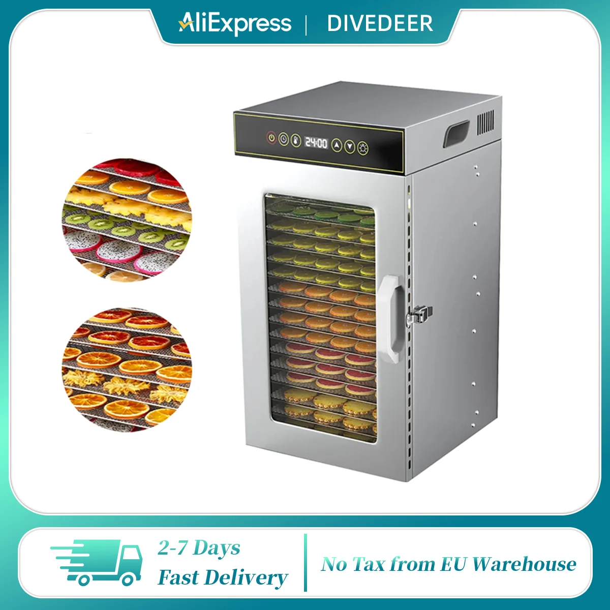 DIVEDEER Home Deshidratador de alimentos de 18 niveles Temperatura ajustable 30 ~ 90 ° C 800W de potencia Adecuado para secar frutas, verduras y carne