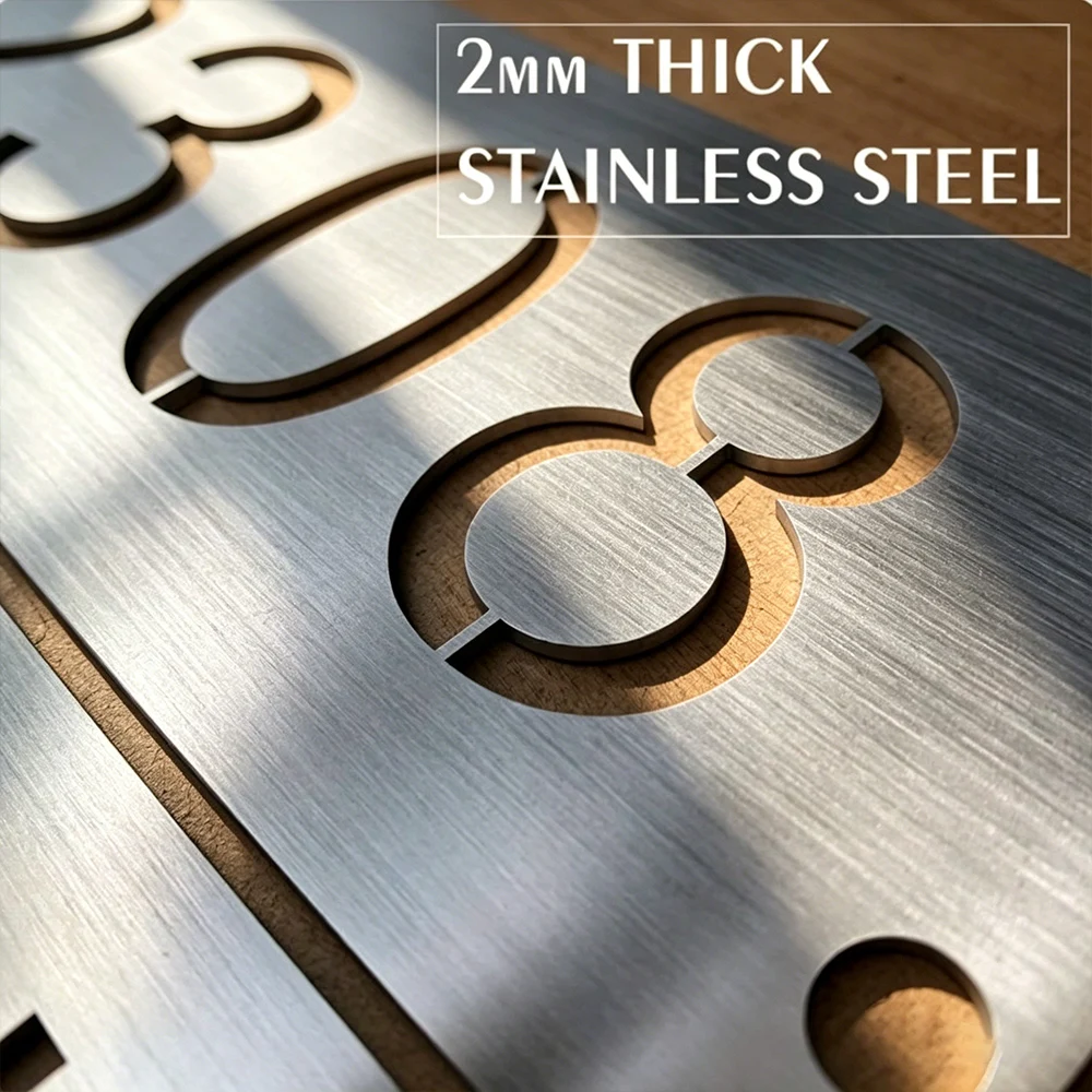 Custom Laser-Cut Stainless Steel House Number Sign - Modern 3D Embossed Design, Stainless Steel Door Sign, Outdoor Street Address Sign, for Home Decoration, Custom Door Sign, House Decoration, Home Decor, Custom Laser-Cut Metal Address Sign, Handmade Sign, Elegant House Number, Personalized Street Sign, Custom Door Plaque.