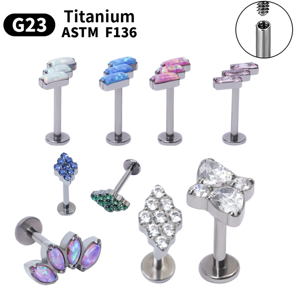 G23 Titanium 16G Stud Earring Piercing Internally Thread Opal CZ Helix Tragus Lip nail Piercing wholesale Body Jewelry