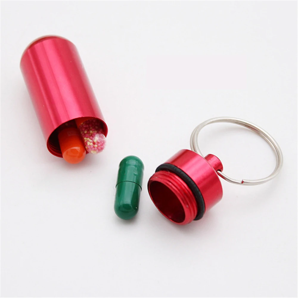 Aluminum Mini Pill Box Tiny Bottle Pill Storage Case Cache Drug Holder Keychain Waterproof Medicine Box Portable Outdoor Gadgets