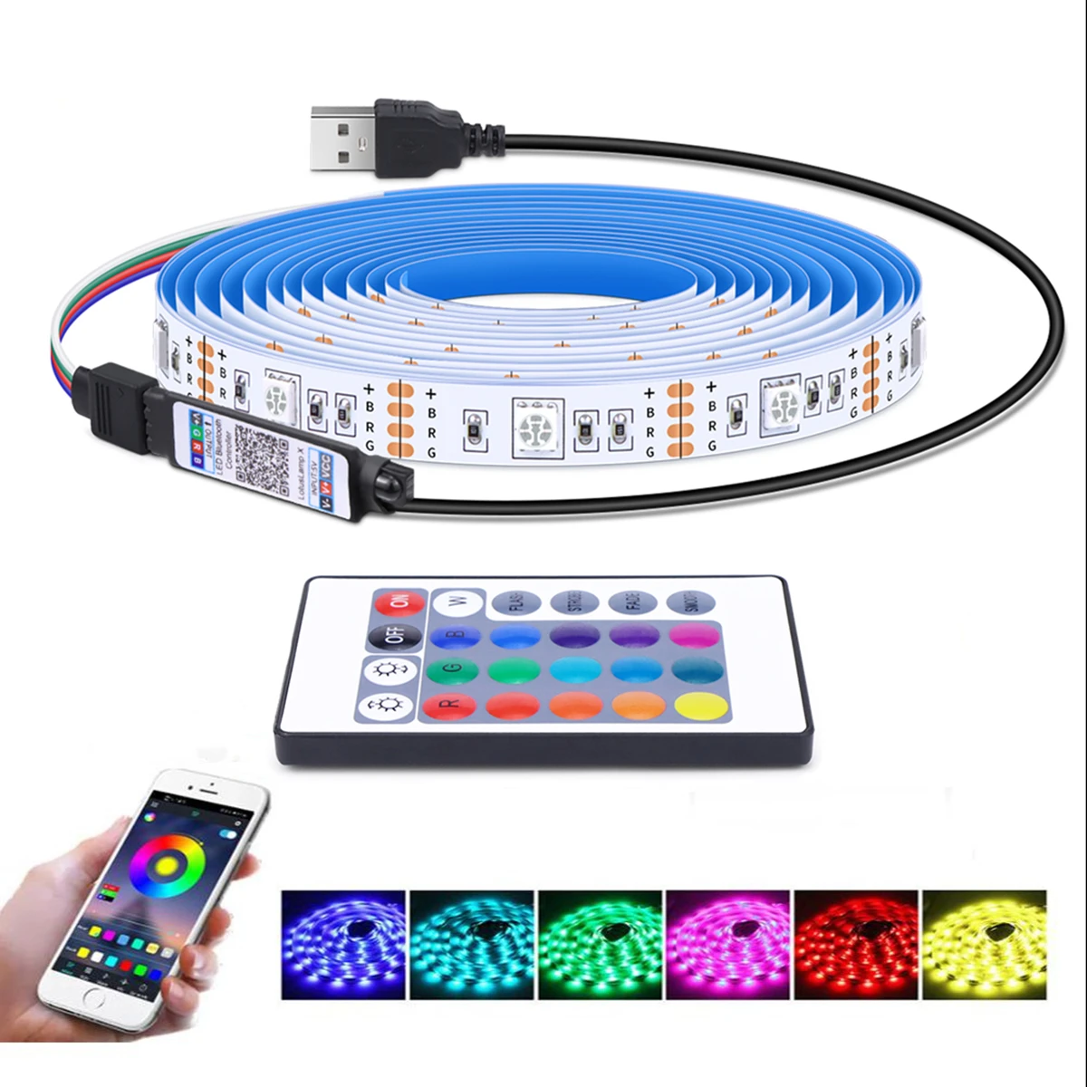 

RGB неоновые светодиодные ленты SMD5050 для украшения комнаты, USB светодиодные лампы с дистанционным управлением по Bluetooth, домашний праздник, искусственный Декор