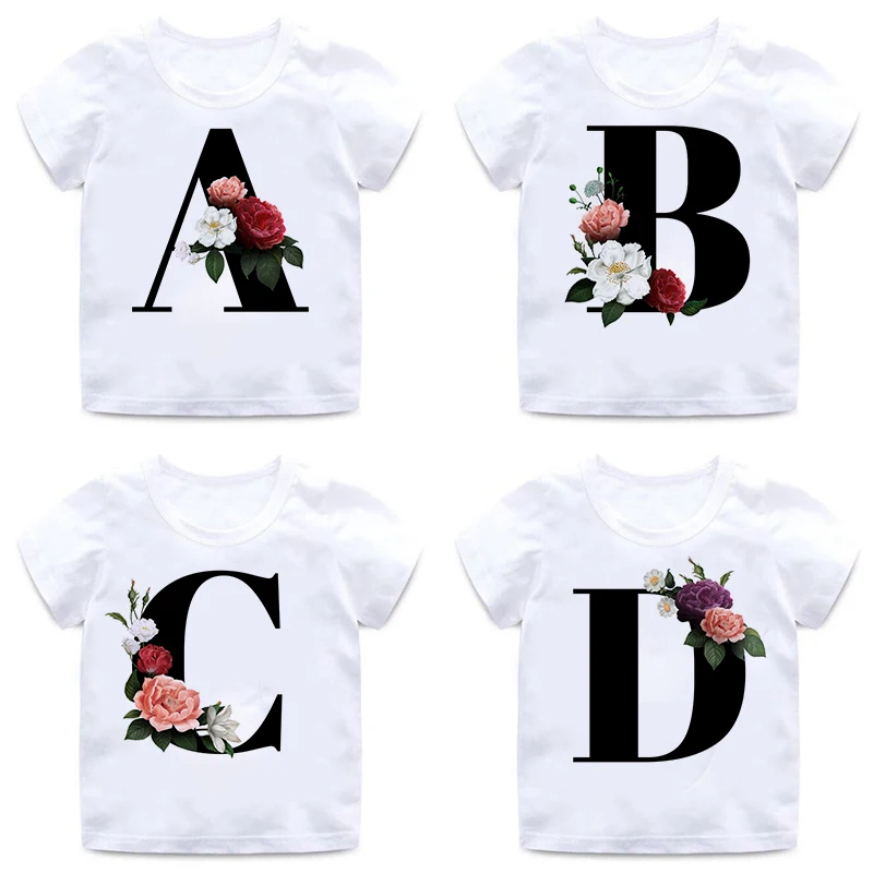 

Fashion Alphabet T-shirt Unisex Summer New Girls Tshirts Harajuku Retro Boy Tshirt Flowers Element Nice Round Neck Kids Tshirt