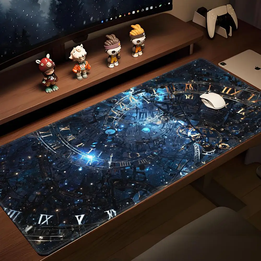 Starry Sky Clock Universe Pattern Mouse Pad Desk Mouse Pad Extended Gaming Keyboard Mats Large 100x50cm XXL Gamer Mousepad