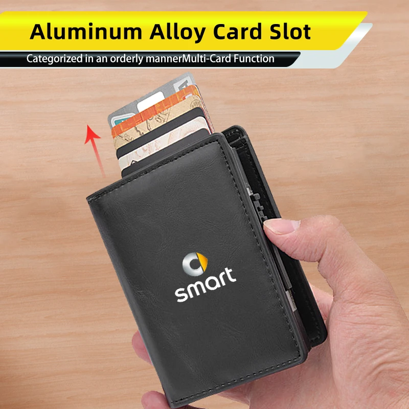 Car Men's Wallet Leather Pop-Up Card Holder Coin Purse Accessories For Smart Fortwo 451 450 453 Forfour EQ Cabrio Crossblade ROA