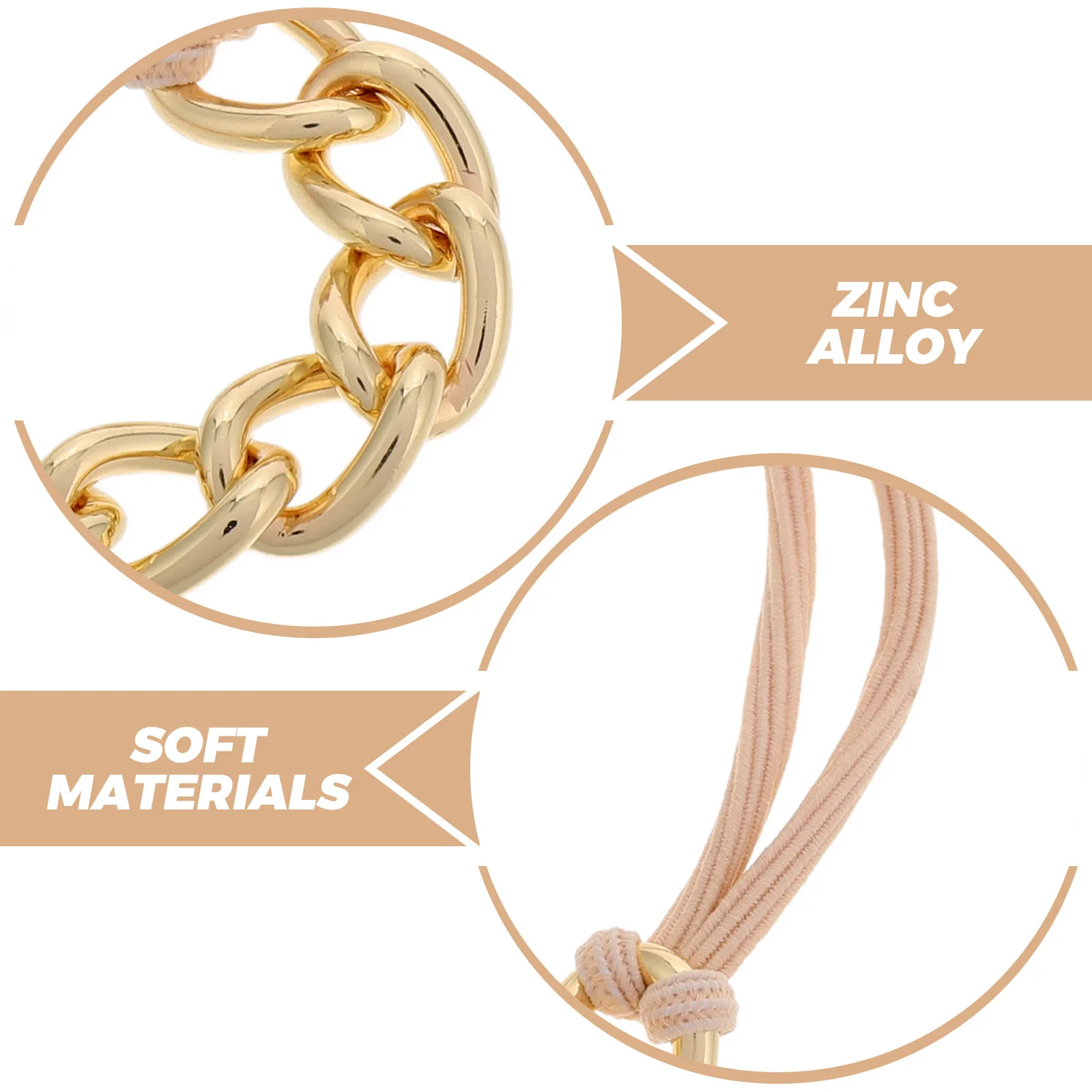 

2Pcs Hair Ties Gold Elastic Metal Braided Chain Ponytail Holders Bracelet Durable Hair Accessories for Women