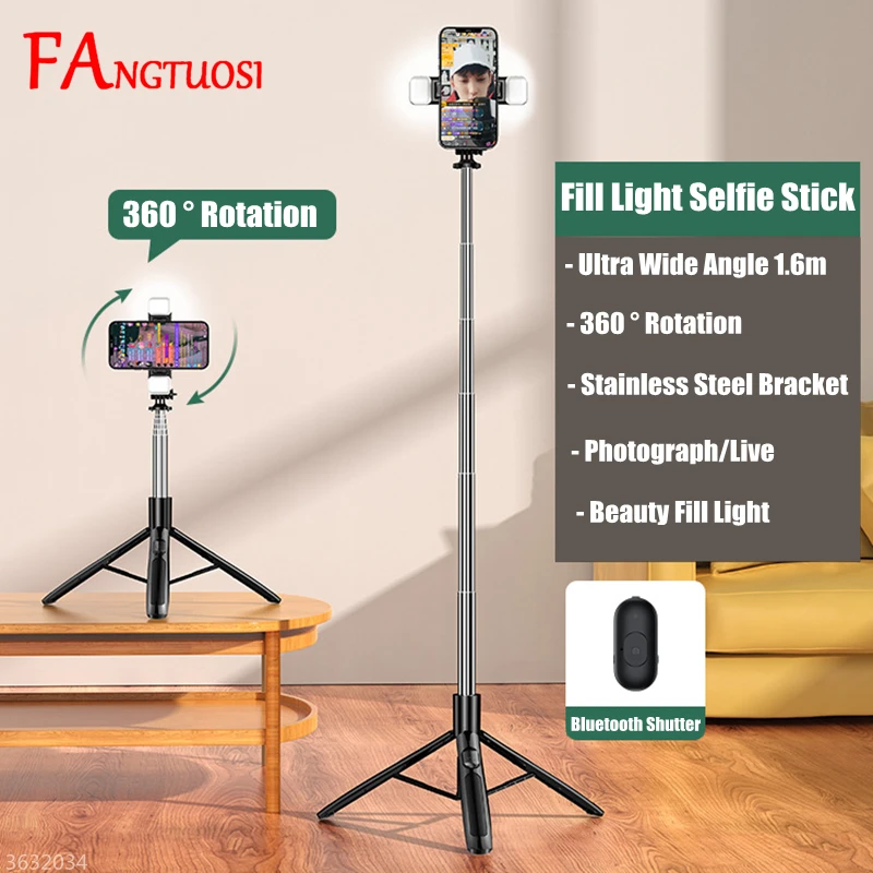 FANGTUOSI 1610MM Portable Wireless Selfie Stick Tripod With Bluetooth Shutter Monopod For Selfie Live Foldable Big tripod New