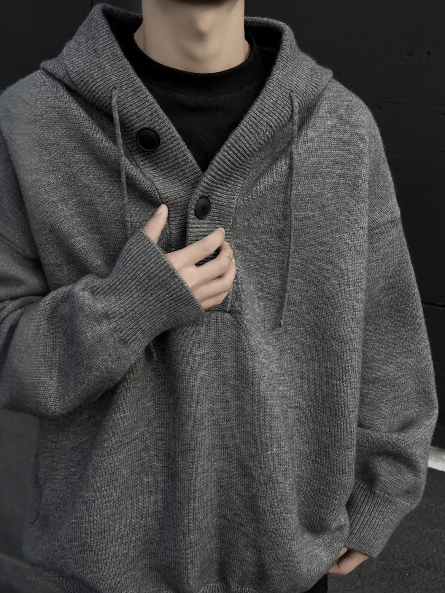 

E Heavyweight полузапущенный вязаный свитер, мужской свободный повседневный свитер с капюшоном Jaet, весенне-осенняя модная брендовая уличная одежда