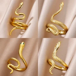 Stainless Steel Snake Rings For Women Men Gold Color Open Adjustable Finger Ring Vintage Gothic Aesthetic Jewelry anillos mujer