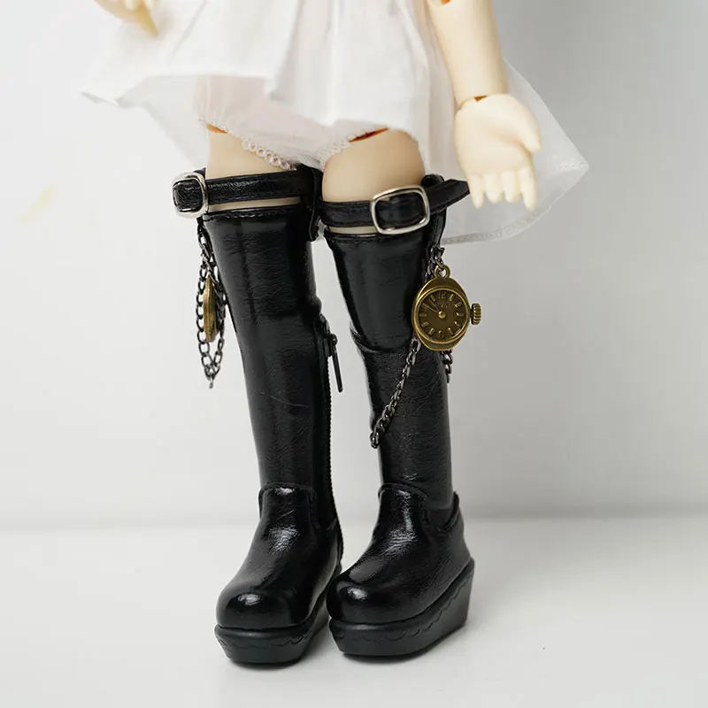 1/6 Bjd Puppe Schuhe 4cm * 1,8cm Handgemachte Mode Einfarbig Dicken Sohlen Leder Über Kniehohe Stiefel für Bjd Puppe Zubehör Spielzeug