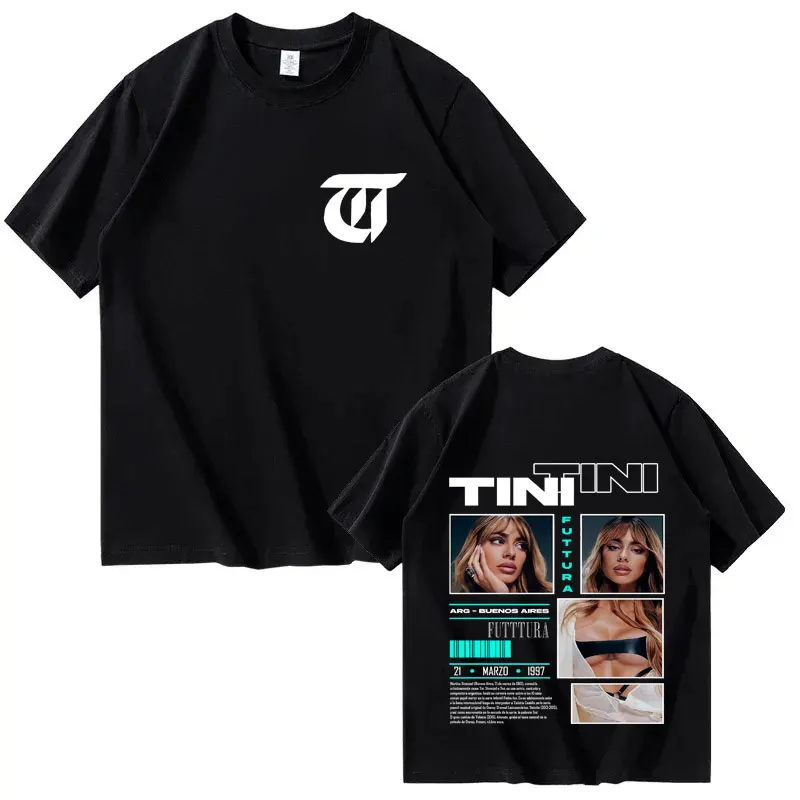 تي شيرت Tini Stoessel's Trendy Future Album Tour 2025 تي شيرت هيب هوب جرافيك للرجال والنساء مطبوع عليه صيف 100% من القطن الخالص
