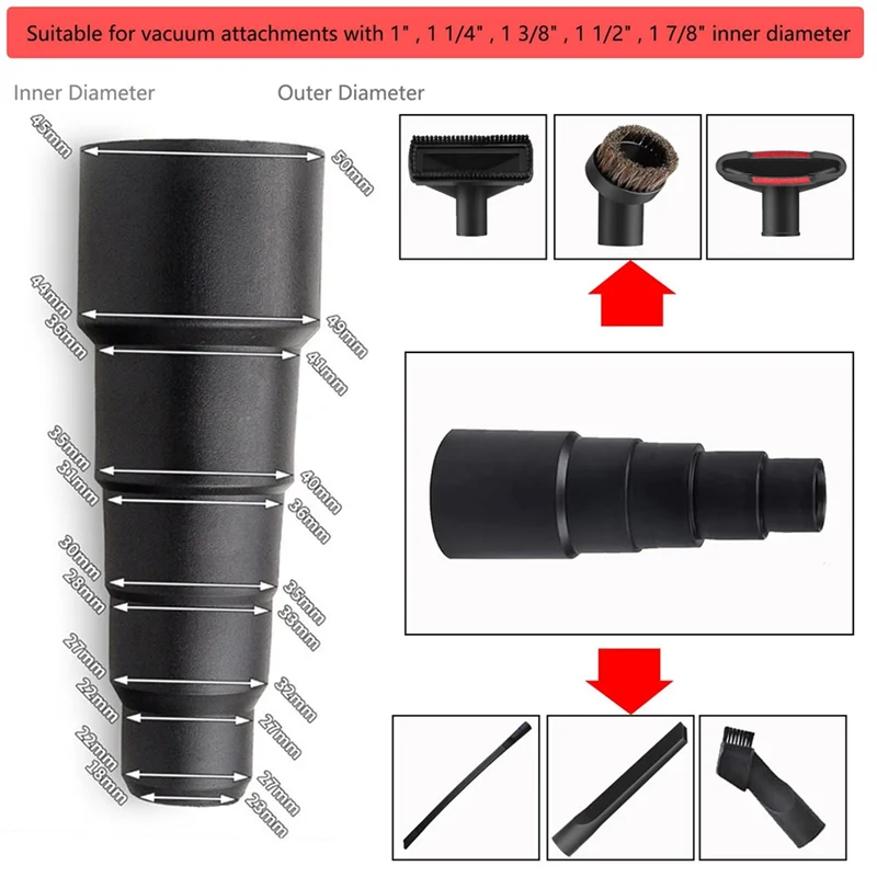 UNCL Universal Vacuum Attachments Kit Accessories - Includes Horse Hair Vacuum Brush, Hose Adapters For 2 1/2In To 1 1/4In