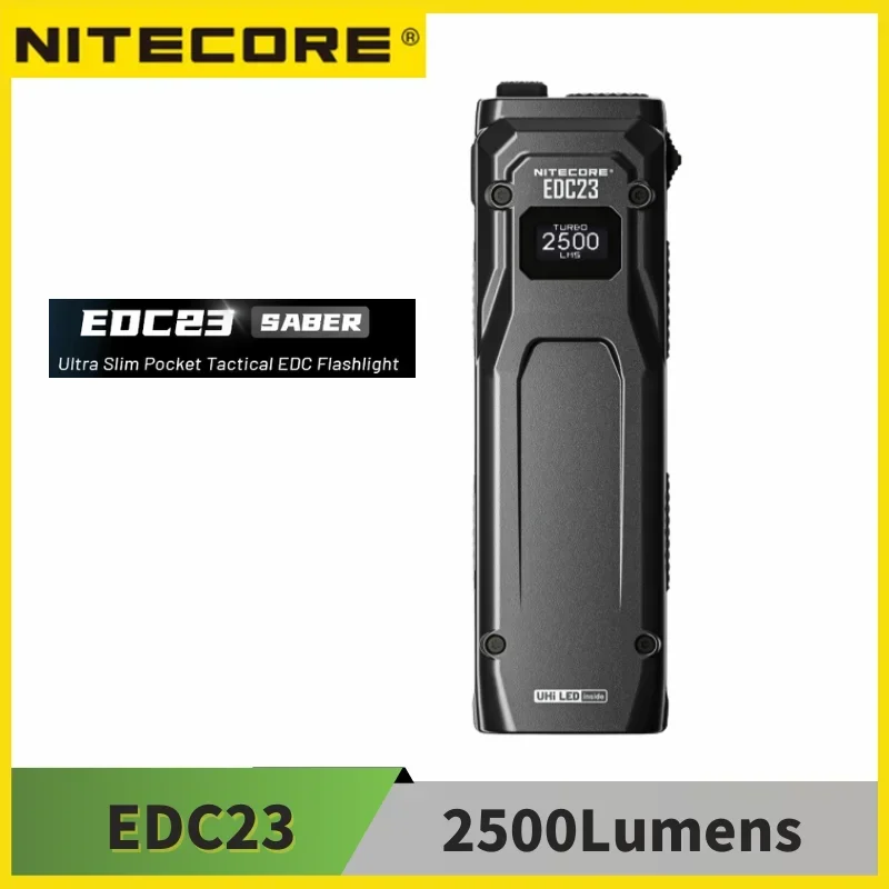 NITECORE EDC23 Ultra Slim EDC Flashight 2500 Lumens USB-C Rechargeable Pocket Small Tactical Troch Light Built-in Li-ion Battery