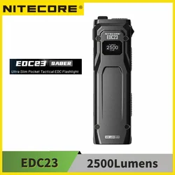 NITECORE EDC23 Ultra Slim EDC Flashight 2500 Lumens USB-C Rechargeable Pocket Small Tactical Troch Light Built-in Li-ion Battery