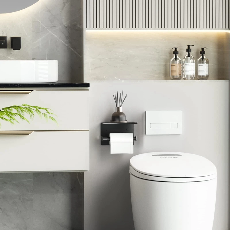 1 Piece Toilet Paper Roll Holder Paper Holder For Bathroom Matte Black Toilet Paper Holder Wall Mount