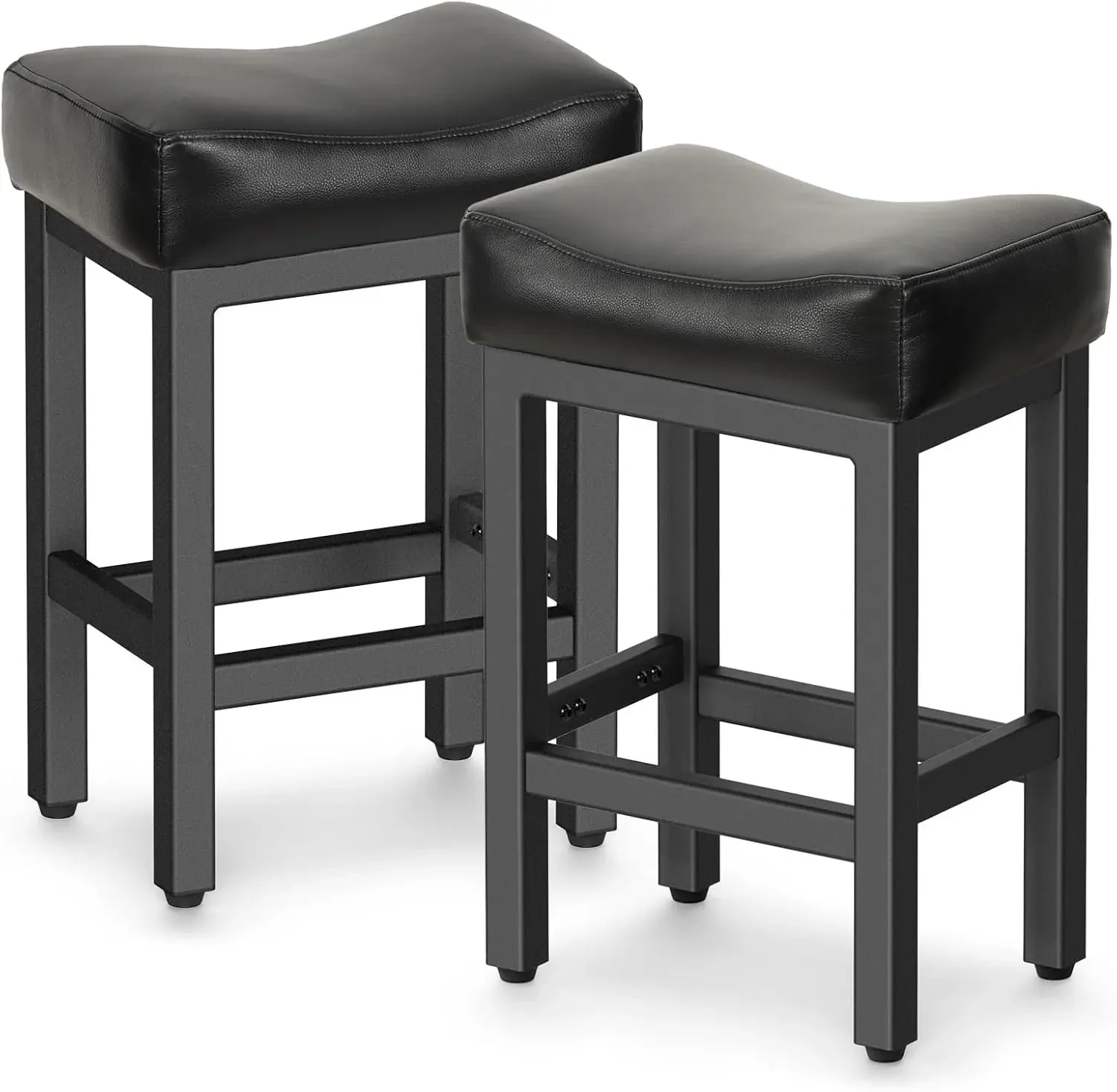 

Counter Height Bar Stools Set Barstools for Kitchen, Bonded Leather Kitchen Stools with Thick Saddle Seats Heavy Duty Metal Base