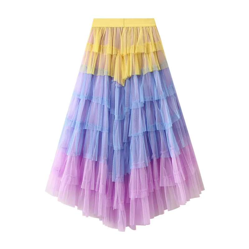 

Irregular Cake Tulle Skirt for Women Autumn Winter Boho Long Mesh Skirt Female Solid High Waist Long Tutu Maxi Skirt 2024