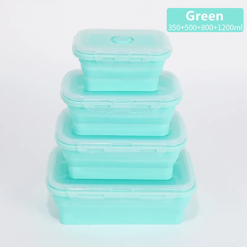 Silicone Lunch Box 4-piece Set Refrigerator Microwave Crisper Food Grade Portable Lunch Box Student Lunch Box Folding Bowl