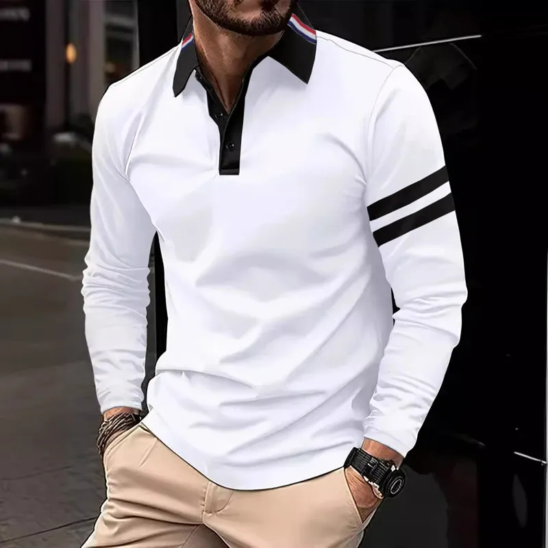 2024 Spring and Autumn Men\'s Slim Fit Long sleeved Polo Shirt