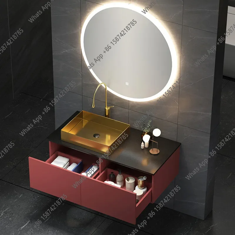 LZD Hanging bathroom cabinet combination light luxury solid wood washbasin bathroom intelligent stainless steel countertop basin