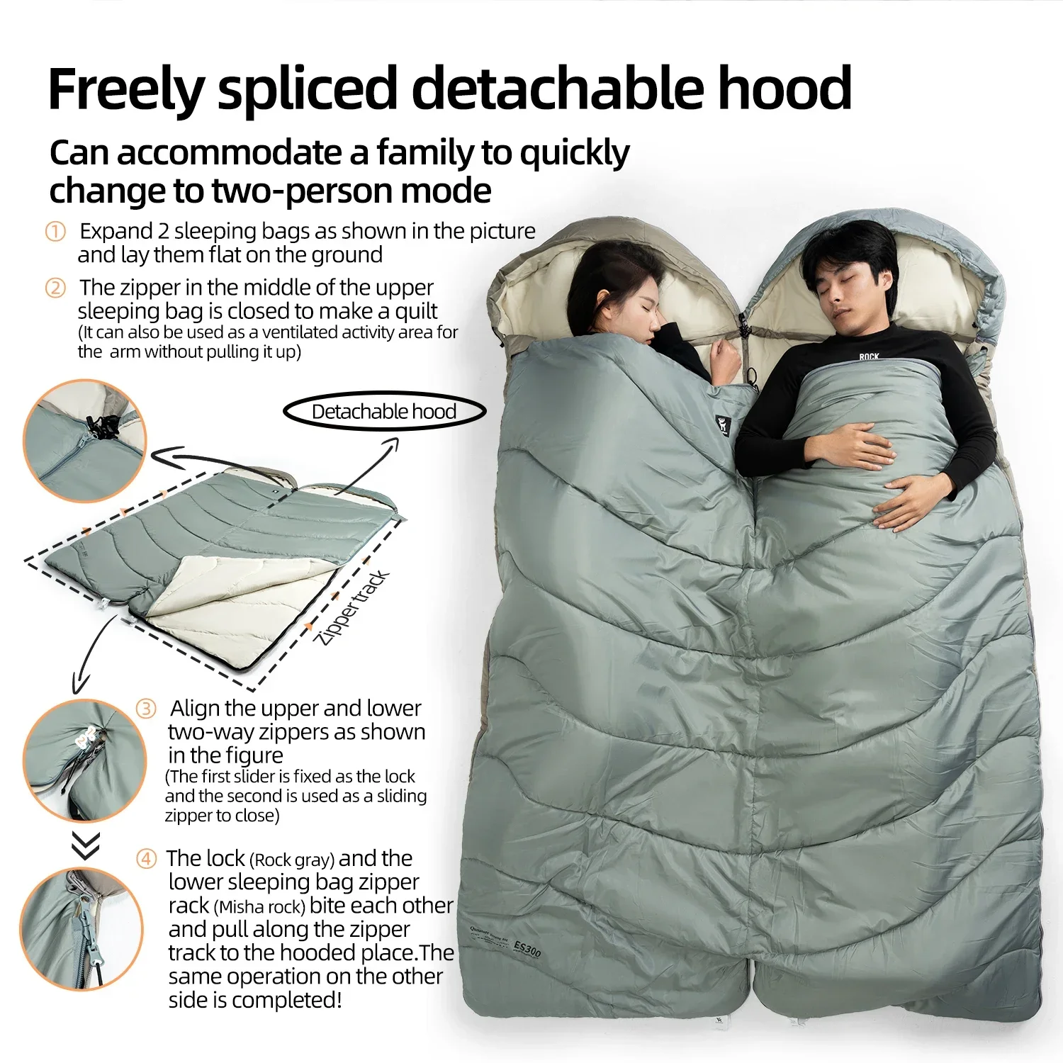 

Qunature Sleeping Bag Outdoor Camping Warm Portable Household Cold-Resistant Single Person Splicing Quilt Camping Equipment