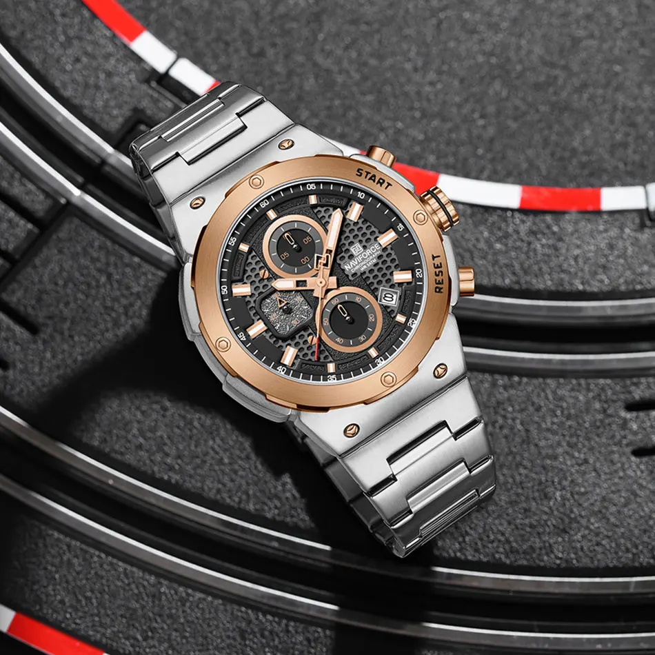 Naviforce homem quartzo marca superior relógio de luxo luminoso cronógrafo relógio de pulso aço inoxidável à prova dwaterproof água data calendário relógio