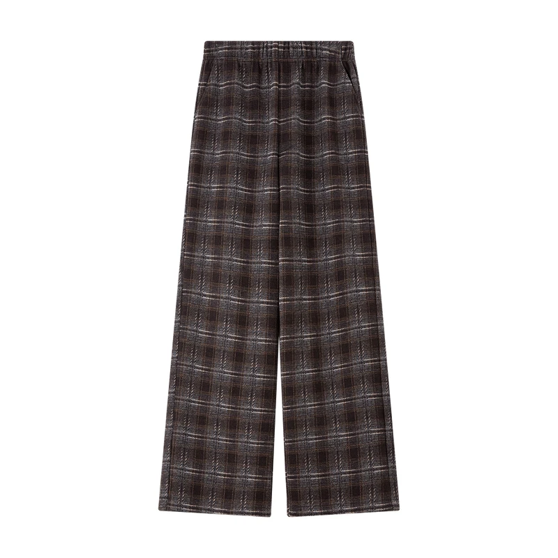 VIMLY Casual Long Pants for Women 2025 Winter Fleece Lined Plaid Straight Baggy Sweatpants Mid Waist Warm Woman Clothes A3081