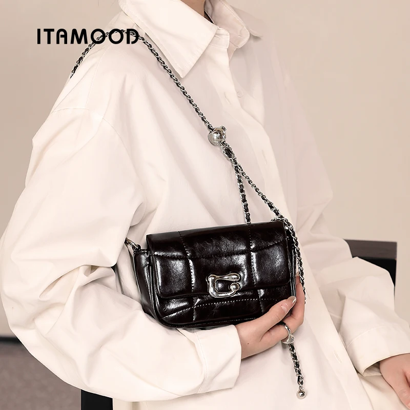 

ITAMOOD Chain Square Crossbody Bag for Women, Genuine Leather with Original Droplet Lock, Adjustable Strap Shoulder Bag, 2 Sizes