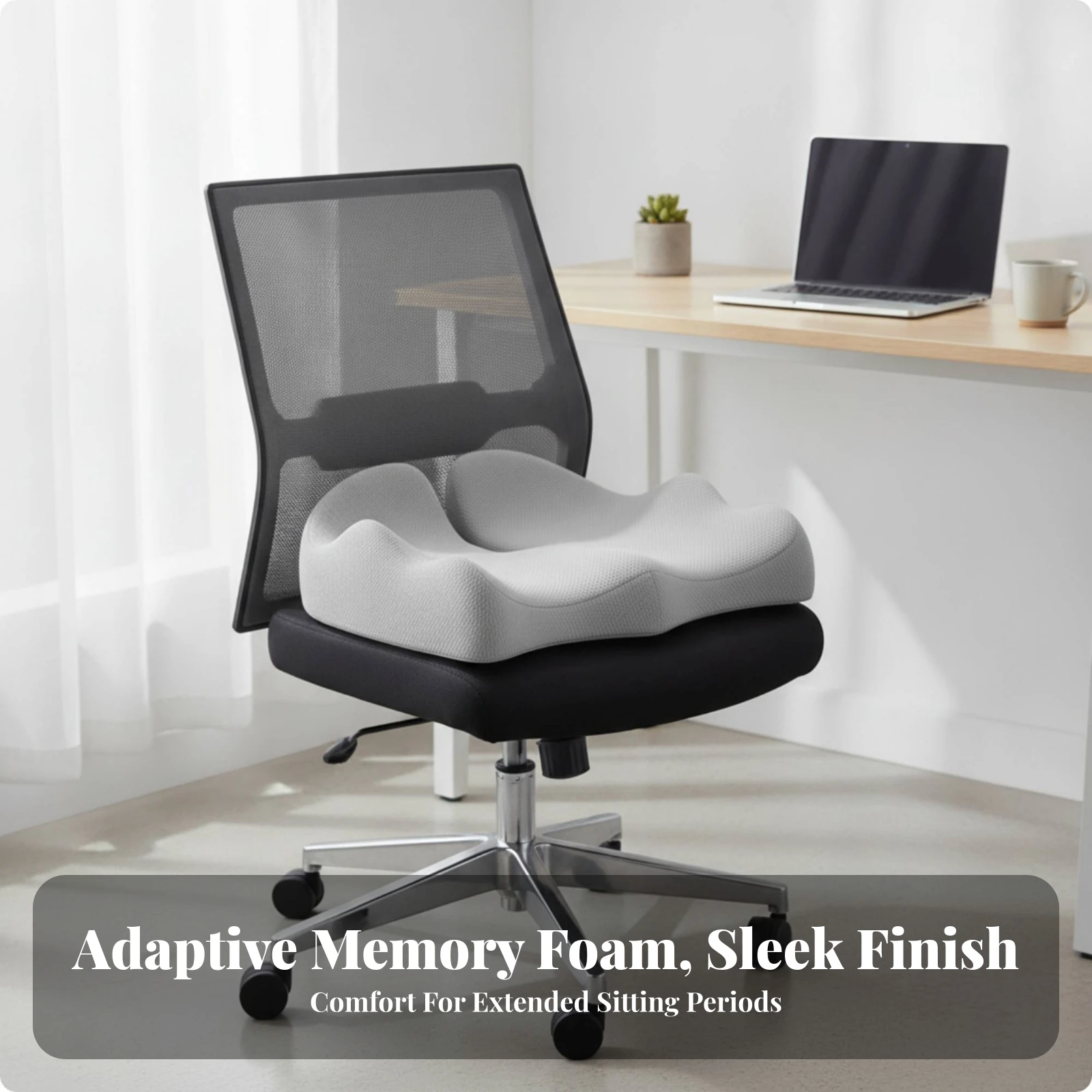 Memory Foam Seat Cushion Ergonomic Contoured Seat Cushion Chair Pad Slim Design Balanced Support for Office Workers, Desk