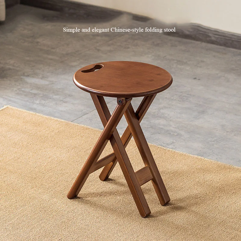Non Slip Foldable Round Stool Simple Camping Dining Fishing Chair Thickened Mazar Homestay Garden Round Stool With Hollow Handle