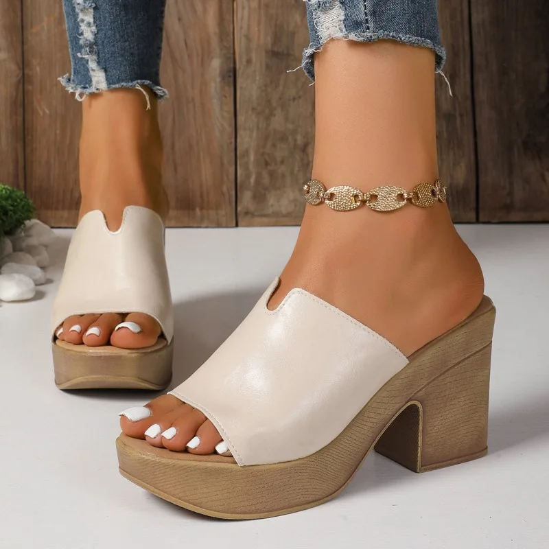 Hot selling fashionable and elegant High Heels Women Slippers Heeled Sandals New Summer Shoes Fashion Party Woman Open Toe image 2